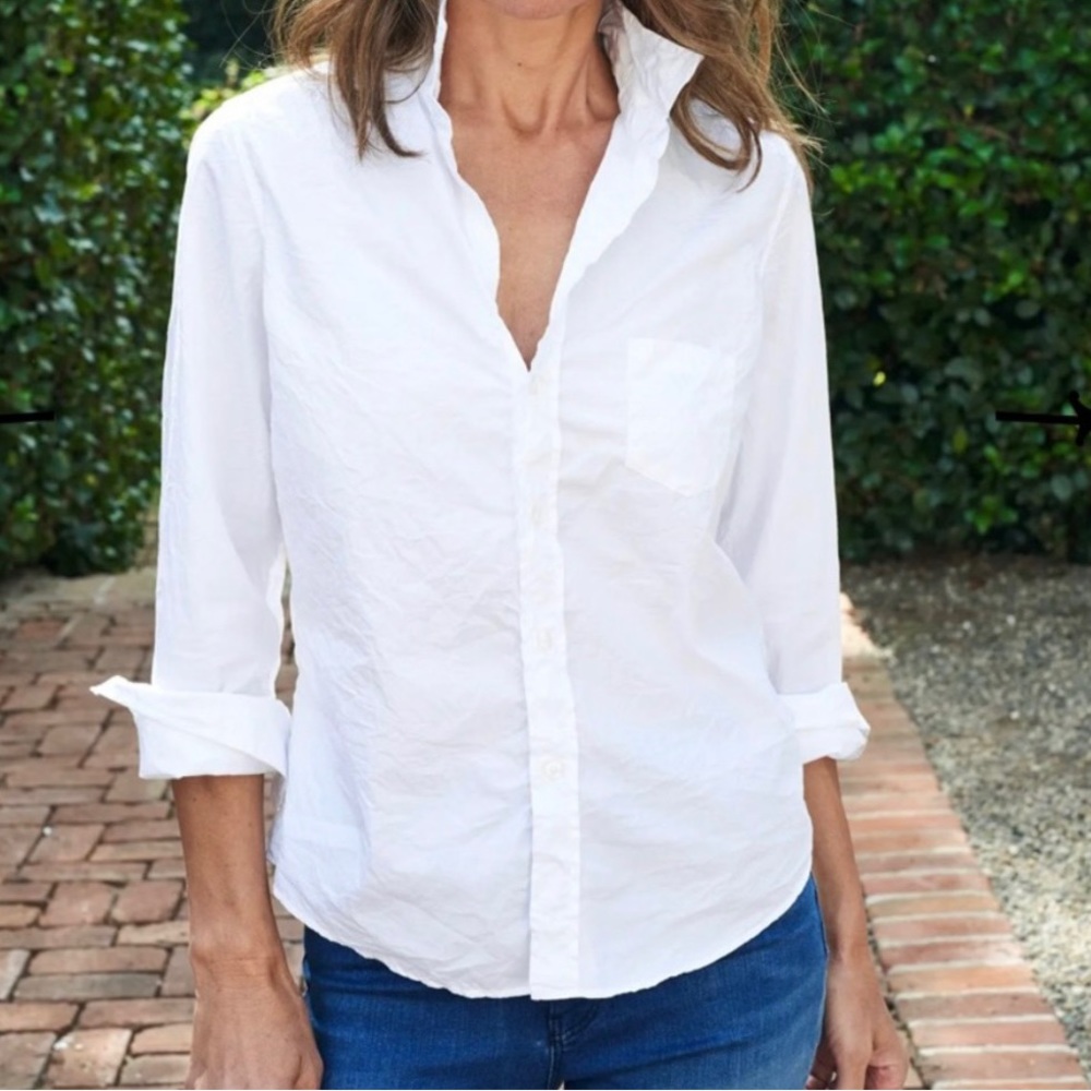 Frank & Eileen White Crinkled Cotton Barry Shirt Size S
